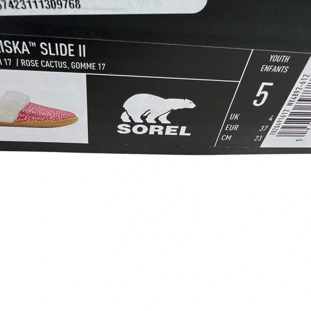 Sorel NEW Youth Nakiska Slide II Cactus Pink/White Fuzzy Slipper Youth 3, 4, 5